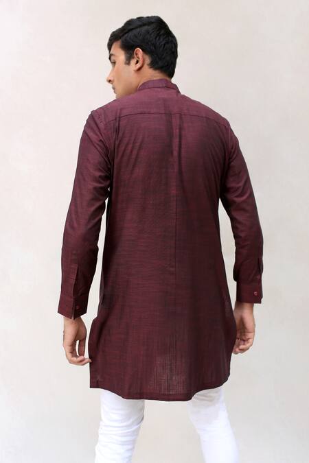 Shop_Kaha_Red Cotton Embroidered Shirt Kurta_at_Aza_Fashions