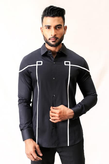 Kaha Black Cotton Embroidered Shirt  