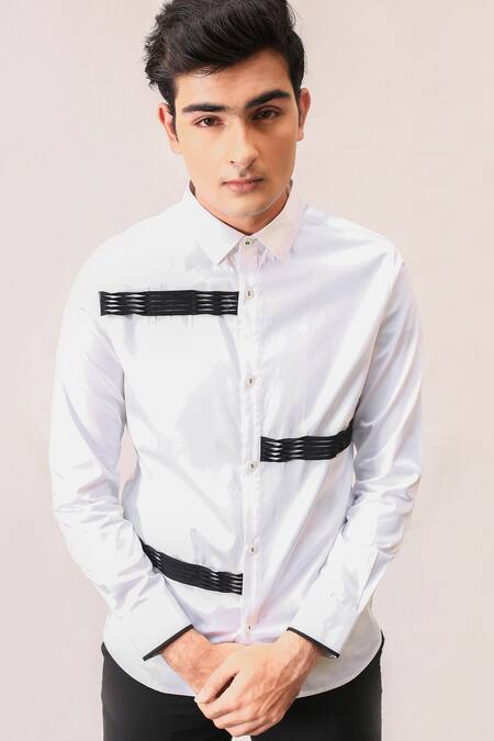 Kaha_White Cotton Embroidered Shirt_Online_at_Aza_Fashions