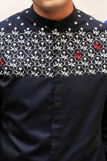 Buy_Kaha_Black Cotton Embroidered Shirt_Online_at_Aza_Fashions