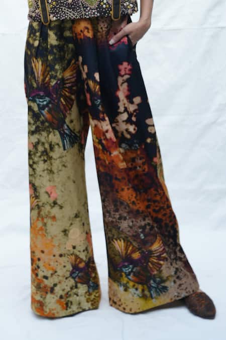Shop_Til_Multi Color Cotton Silk Satin Abstract Reverie Print Trouser _Online_at_Aza_Fashions