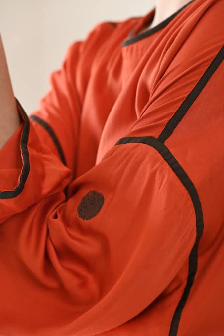 Buy_Til_Orange Cotton Satin Plain Round Kumquat Kurta And Pant Set_Online_at_Aza_Fashions