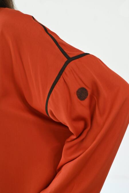 Shop_Til_Orange Cotton Satin Plain Round Kumquat Kurta And Pant Set_Online_at_Aza_Fashions