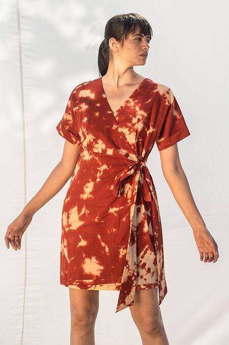 Kharakapas Red Tie-dye Wrap Dress  