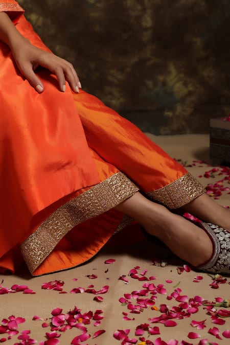 Buy_Kanika Sharma_Orange Silk, Organza, Crepe V Neck Kurta Palazzo Set_Online_at_Aza_Fashions