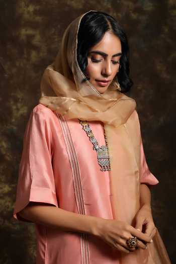 Kanika Sharma_Pink Silk, Crepe, Organza Embroidery Kurta Set_Online_at_Aza_Fashions