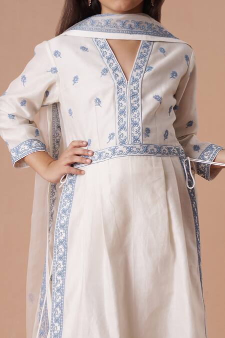 Shop_Rar Studio - Kids_Ivory Chanderi, Cotton Tassels, Embroidery Kurta Sharara Set_Online_at_Aza_Fashions