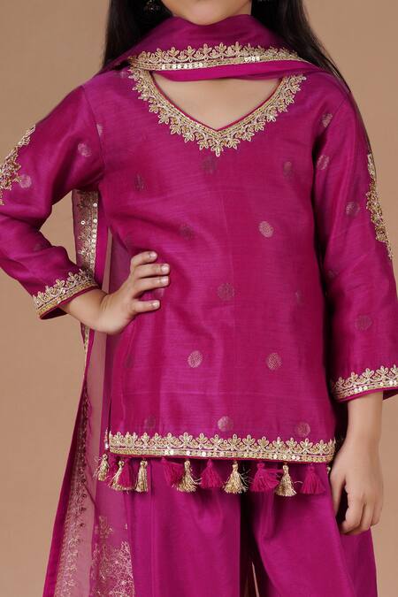 Buy Rar Studio - Kids Magenta Chanderi, Cotton Embroidery, Tassels Kurta Salwar Set Online at Aza Fashions Buy_Rar Studio - Kids_Magenta Chanderi, Cotton Embroidery, Tassels Kurta Salwar Set_Online_at_Aza_Fashions