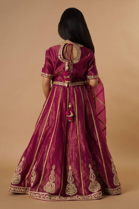 Shop Rar Studio - Kids Magenta Silk, Cotton, Embroidery, Tassels Lehenga Set at Aza Fashions Shop_Rar Studio - Kids_Magenta Silk, Cotton, Embroidery, Tassels Lehenga Set_at_Aza_Fashions