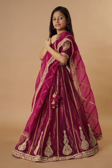 Rar Studio - Kids Magenta Silk, Cotton, Embroidery, Tassels Lehenga Set Online at Aza Fashions Rar Studio - Kids_Magenta Silk, Cotton, Embroidery, Tassels Lehenga Set_Online_at_Aza_Fashions