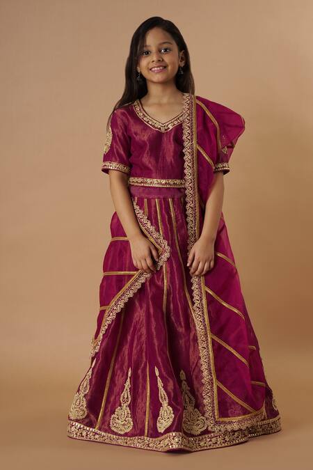 Buy Rar Studio - Kids Magenta Silk, Cotton, Embroidery, Tassels Lehenga Set Online at Aza Fashions Buy_Rar Studio - Kids_Magenta Silk, Cotton, Embroidery, Tassels Lehenga Set_Online_at_Aza_Fashions