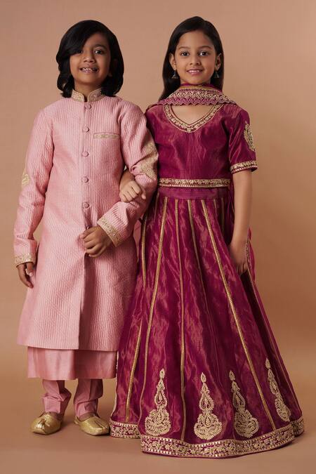 Shop Rar Studio - Kids Magenta Silk, Cotton, Embroidery, Tassels Lehenga Set Online at Aza Fashions Shop_Rar Studio - Kids_Magenta Silk, Cotton, Embroidery, Tassels Lehenga Set_Online_at_Aza_Fashions