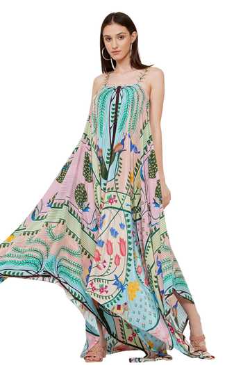 Shop_Limerick By Abirr N' Nanki_Blue Crepe Peacock And Floral Print Square Neck Kionaa Maxi Dress_Online_at_Aza_Fashions