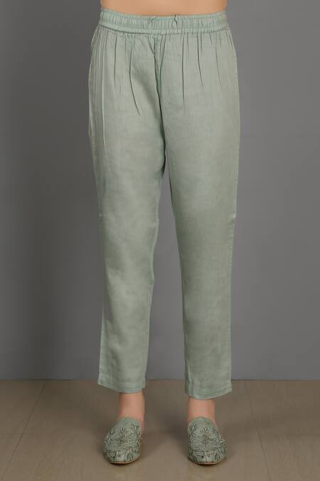 Shop_Asaga_Green Anarkali Chanderi Silk, Cotton Pant Mul Cotton Dupatta Organza Set _Online_at_Aza_Fashions