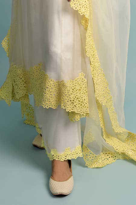 Buy_Karishma Khanduja Bareilly_Beige Organza Notched Kurta Set _Online_at_Aza_Fashions