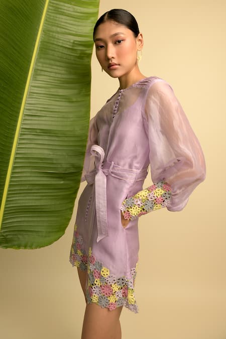 Karishma Khanduja Bareilly_Purple Organza Round Playsuit _Online_at_Aza_Fashions