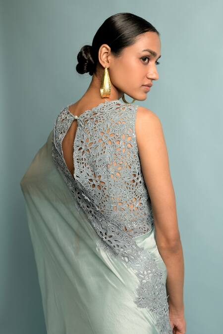 Karishma Khanduja Bareilly_Blue Organza Straight Saree With Blouse _Online_at_Aza_Fashions