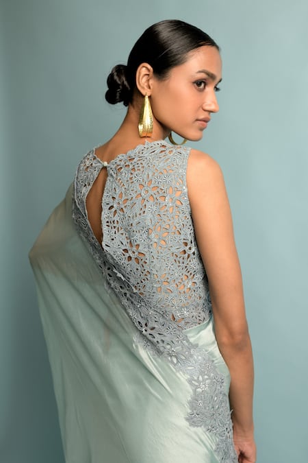 Buy_Karishma Khanduja Bareilly_Blue Organza Straight Saree With Blouse _Online_at_Aza_Fashions