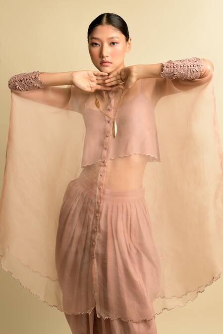 Karishma Khanduja Bareilly_Pink Organza, Shantoon, Cotton Silk Shirt And Dhoti Pant Set _Online_at_Aza_Fashions