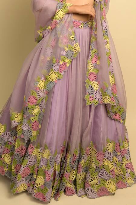 Buy Karishma Khanduja Bareilly Purple Organza V Neck Lehenga Set Online at Aza Fashions Buy_Karishma Khanduja Bareilly_Purple Organza V Neck Lehenga Set _Online_at_Aza_Fashions