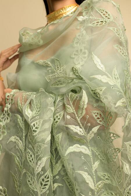 Karishma Khanduja Bareilly_Green Organza, Cotton Silk Scoop Neck Anarkali Set _Online_at_Aza_Fashions