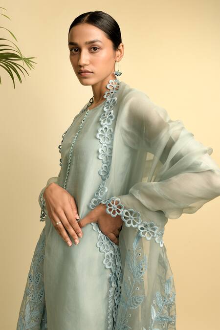 Karishma Khanduja Bareilly_Blue Organza Round Kurta Set _Online_at_Aza_Fashions