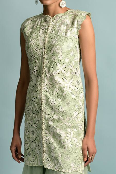 Karishma Khanduja Bareilly Green Organza Round Kurta And Gharara Set Online at Aza Fashions Karishma Khanduja Bareilly_Green Organza Round Kurta And Gharara Set _Online_at_Aza_Fashions