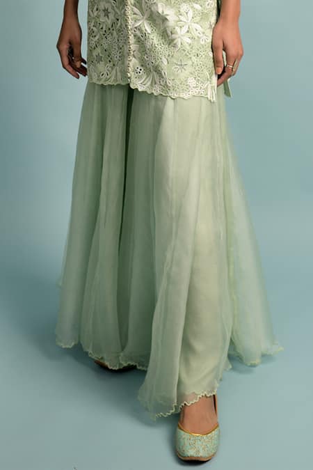 Buy Karishma Khanduja Bareilly Green Organza Round Kurta And Gharara Set Online at Aza Fashions Buy_Karishma Khanduja Bareilly_Green Organza Round Kurta And Gharara Set _Online_at_Aza_Fashions