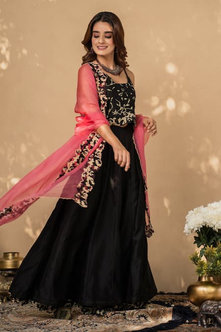 Naaz By Noor Black Cotton, Chanderi And Organza Round Gharara Set Online at Aza Fashions Naaz By Noor_Black Cotton, Chanderi And Organza Round Gharara Set_Online_at_Aza_Fashions