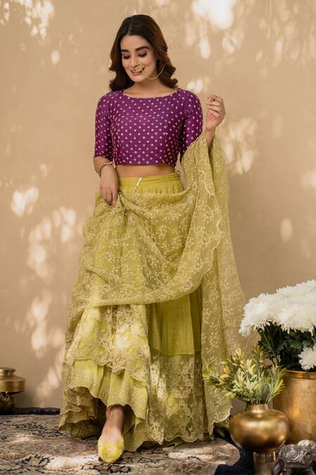 Yellow Banarasi Silk Zari work Pleated Lehenga Choli - Gajiwala