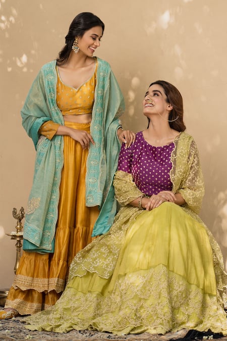 Buy_Naaz By Noor_Purple Cotton, Chanderi And Organza Round Lehenga Set _Online_at_Aza_Fashions