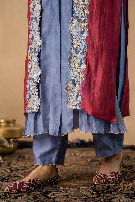 Naaz By Noor Blue Cotton, Chanderi And Organza V Neck Cape & Kurta Set at Aza Fashions Naaz By Noor_Blue Cotton, Chanderi And Organza V Neck Cape & Kurta Set _at_Aza_Fashions