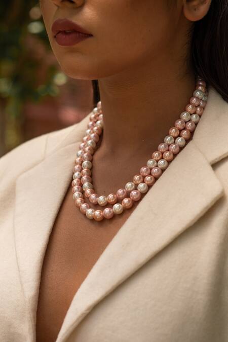 Kastiya Jewels_White And Pink Pearl Beaded Long Necklace_Online_at_Aza_Fashions