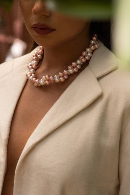 Buy_Kastiya Jewels_White And Pink Pearl Beaded Long Necklace_Online_at_Aza_Fashions