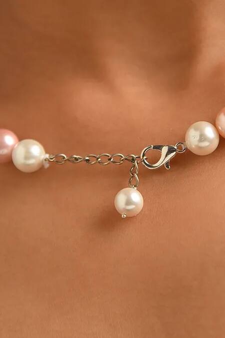 Kastiya Jewels_White And Pink Pearl Beaded Long Necklace_at_Aza_Fashions