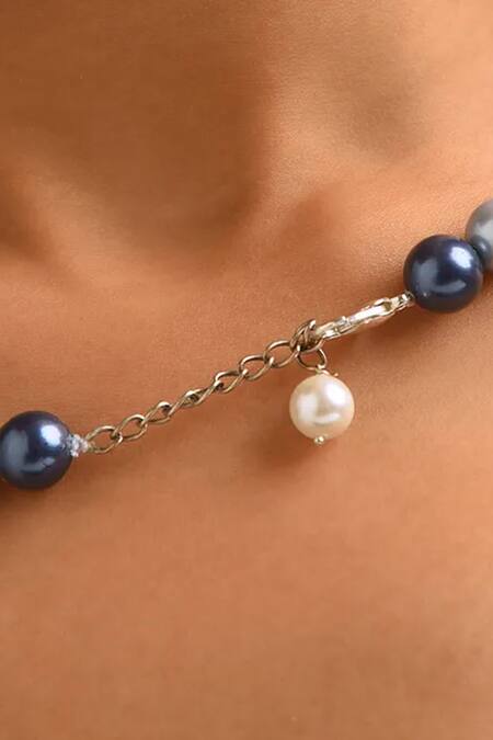 Kastiya Jewels_Blue And White Pearl Beaded Long Necklace_at_Aza_Fashions