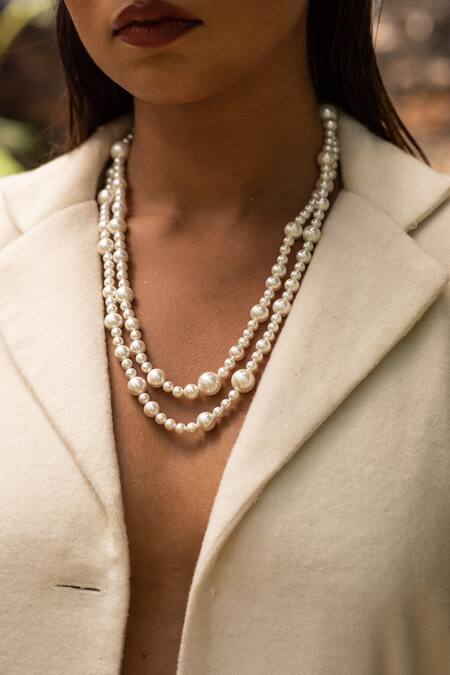 Kastiya Jewels_White Pearl Beaded Long Necklace_Online_at_Aza_Fashions