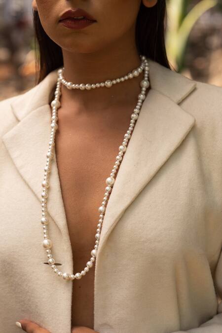 Buy_Kastiya Jewels_White Pearl Beaded Long Necklace_Online_at_Aza_Fashions