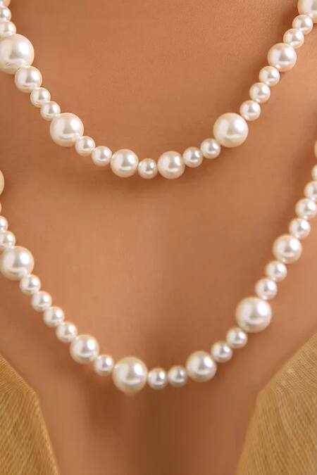 Shop_Kastiya Jewels_White Pearl Beaded Long Necklace_Online_at_Aza_Fashions