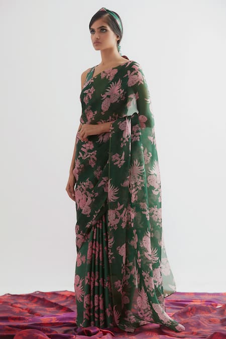 Kshitij Jalori Green Printed Saree