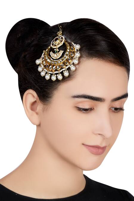 Shop_Kista_Gold Plated Kundan Mughal-inspired Passa_at_Aza_Fashions