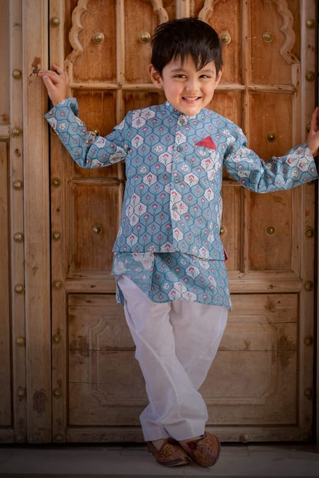 Laadlo Floral Jaal Print Bundi & Kurta Set 