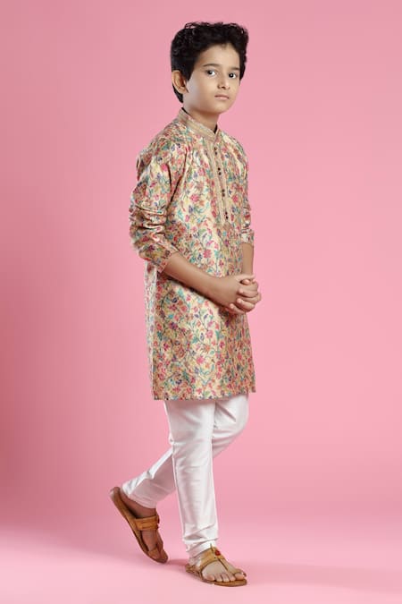 Kora By Nilesh Mitesh_Multi Color , Satin Embroidery Floral Print Kurta And Pant Set_Online_at_Aza_Fashions