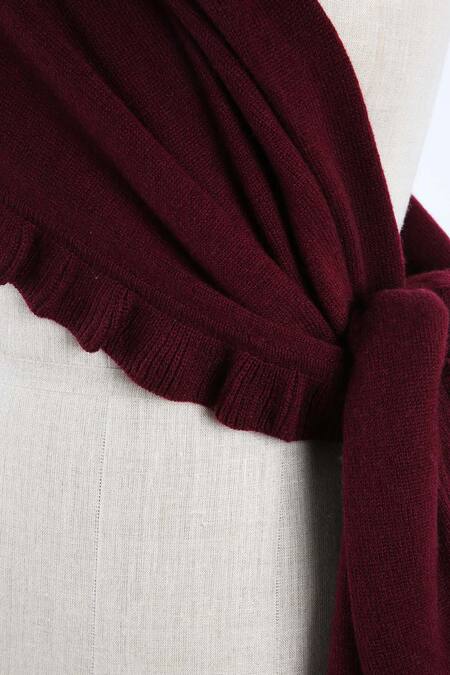 Pashma Maroon Knitted Frill Cashmere Scarf Online at Aza Fashions Pashma_Maroon Knitted Frill Cashmere Scarf _Online_at_Aza_Fashions