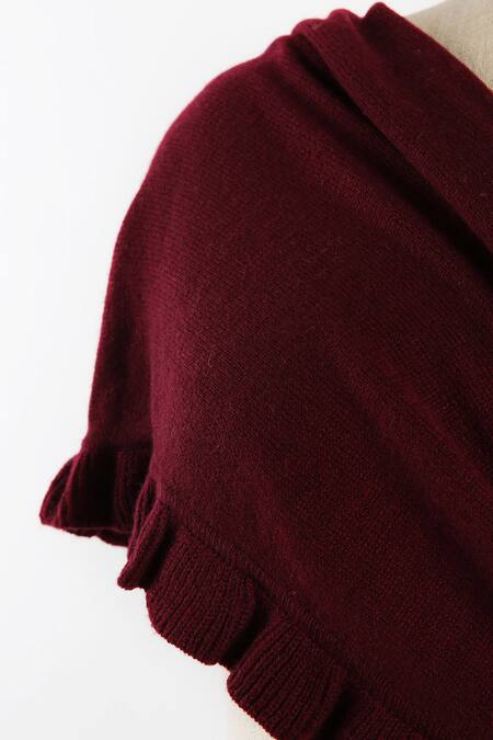 Buy Pashma Maroon Knitted Frill Cashmere Scarf Online at Aza Fashions Buy_Pashma_Maroon Knitted Frill Cashmere Scarf _Online_at_Aza_Fashions