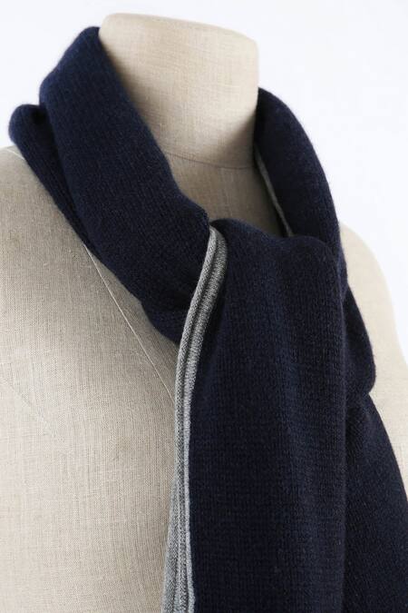 Pashma_Blue Hand Knit Cashmere Muffler _Online_at_Aza_Fashions
