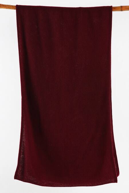 Shop Pashma Maroon Hand Knit Cashmere Muffler at Aza Fashions Shop_Pashma_Maroon Hand Knit Cashmere Muffler _at_Aza_Fashions