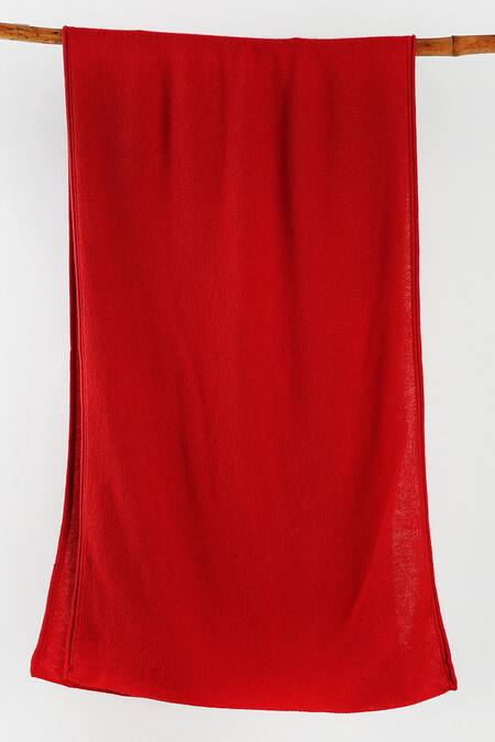 Shop Pashma Red Hand Knit Cashmere Muffler at Aza Fashions Shop_Pashma_Red Hand Knit Cashmere Muffler _at_Aza_Fashions