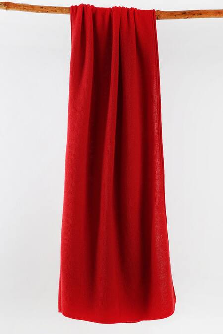 Pashma Red Hand Knit Cashmere Muffler Online at Aza Fashions Pashma_Red Hand Knit Cashmere Muffler _Online_at_Aza_Fashions