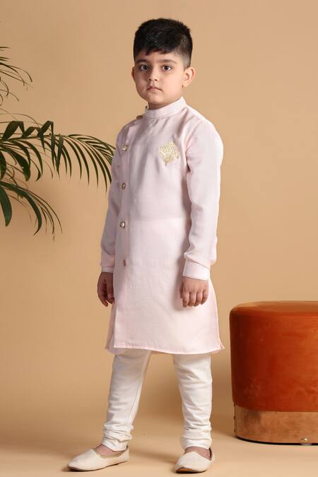 Kora By Nilesh Mitesh_Pink Silk Embroidery Overlapping Kurta And Churidar Set_Online_at_Aza_Fashions